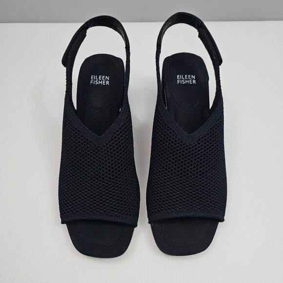 Eileen Fisher Trudy Sandal Womens 9 Black Stretch Knit Block Heel Slingback - Picture 4 of 12